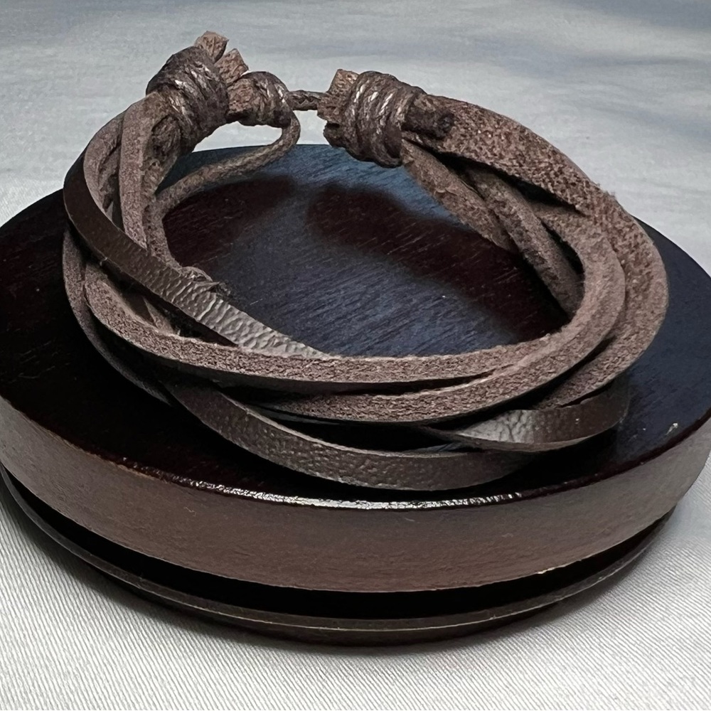 Stylish adjustable, brown, genuine, leather bracelet
